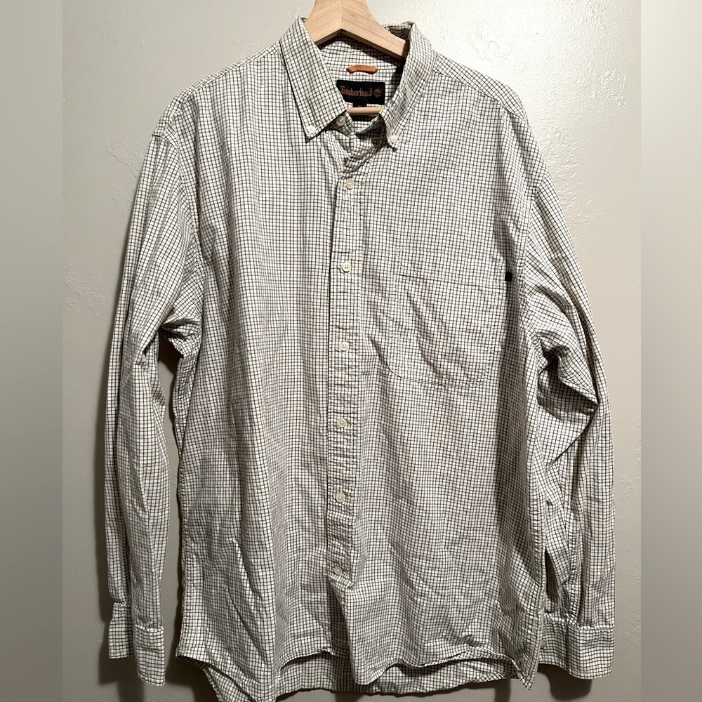 Timberland Men's Button Up Long Sleeve Shirt White & Gold Plaid